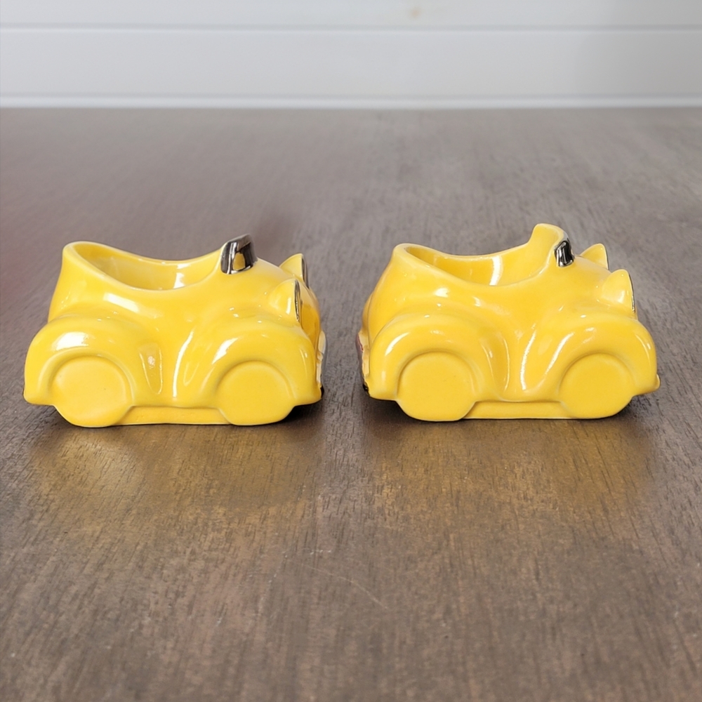 Mid Century Honiton Pottery Yellow Car Egg Cups Pair England - Picture 6 of 10
